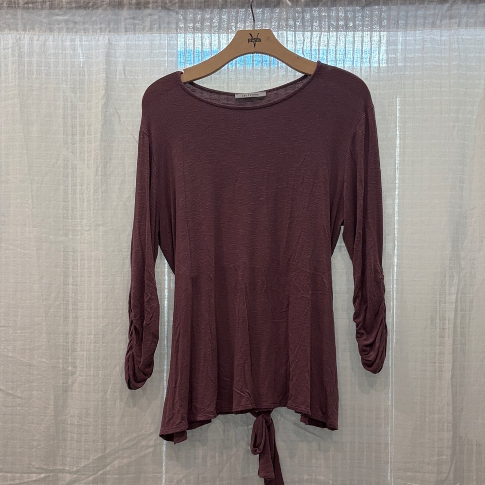 Ces Femme Burgundy Long Sleeve Top with Tie